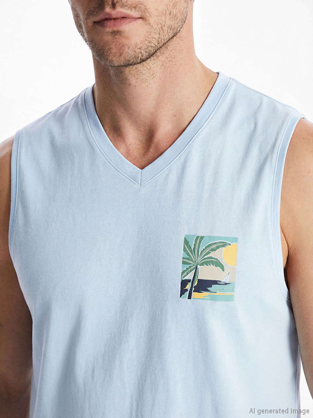 V Neck Jersey Men's Sleeveless T-Shirt-2
