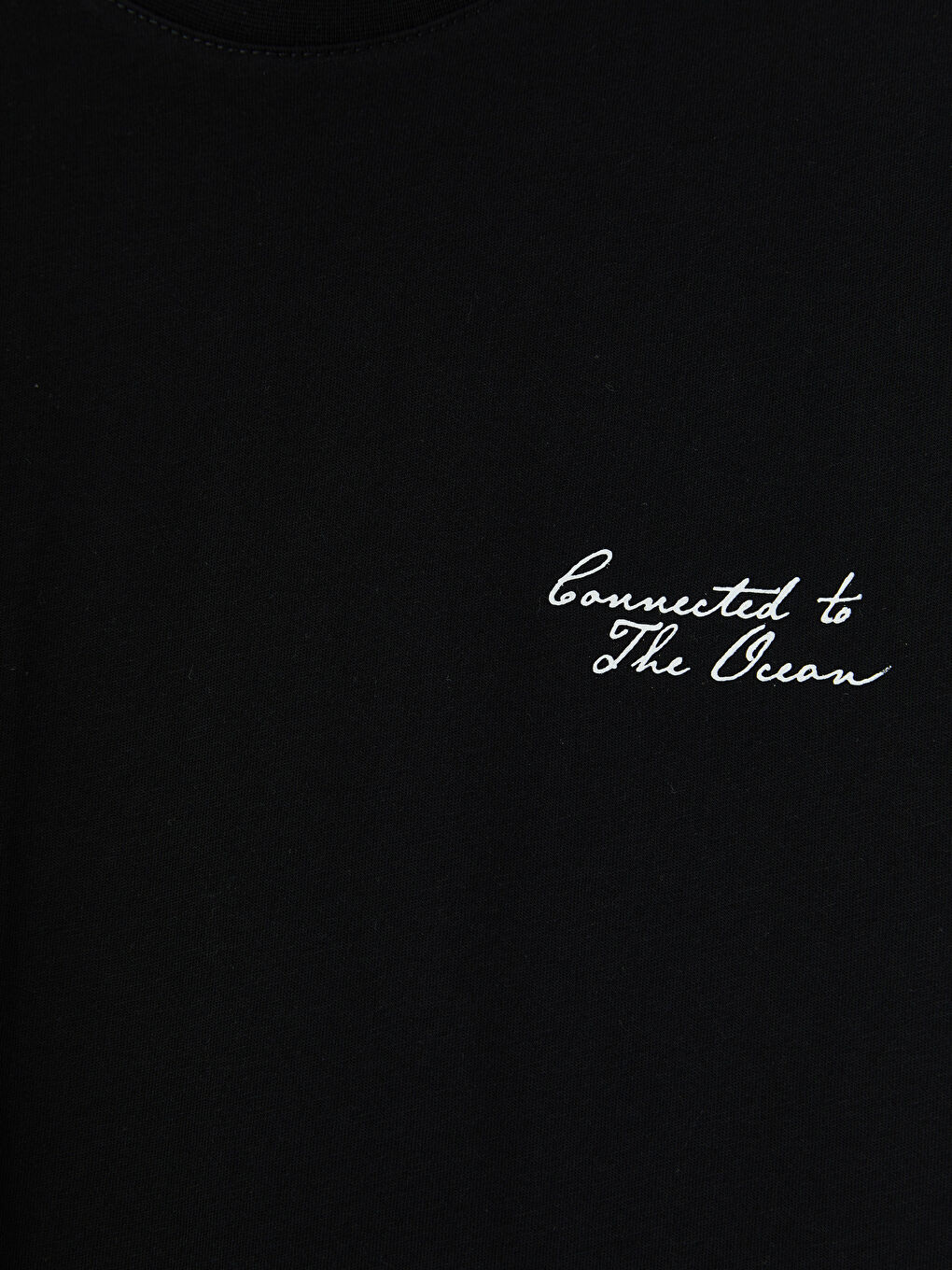 Siyah Bisiklet Yaka Nakışlı Erkek Tişört-2