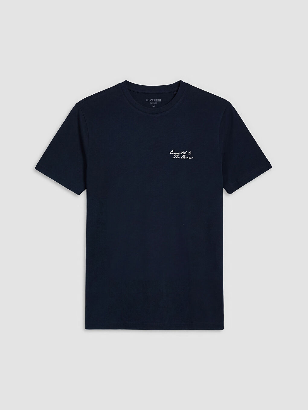 Lacivert Bisiklet Yaka Nakışlı Erkek Tişört