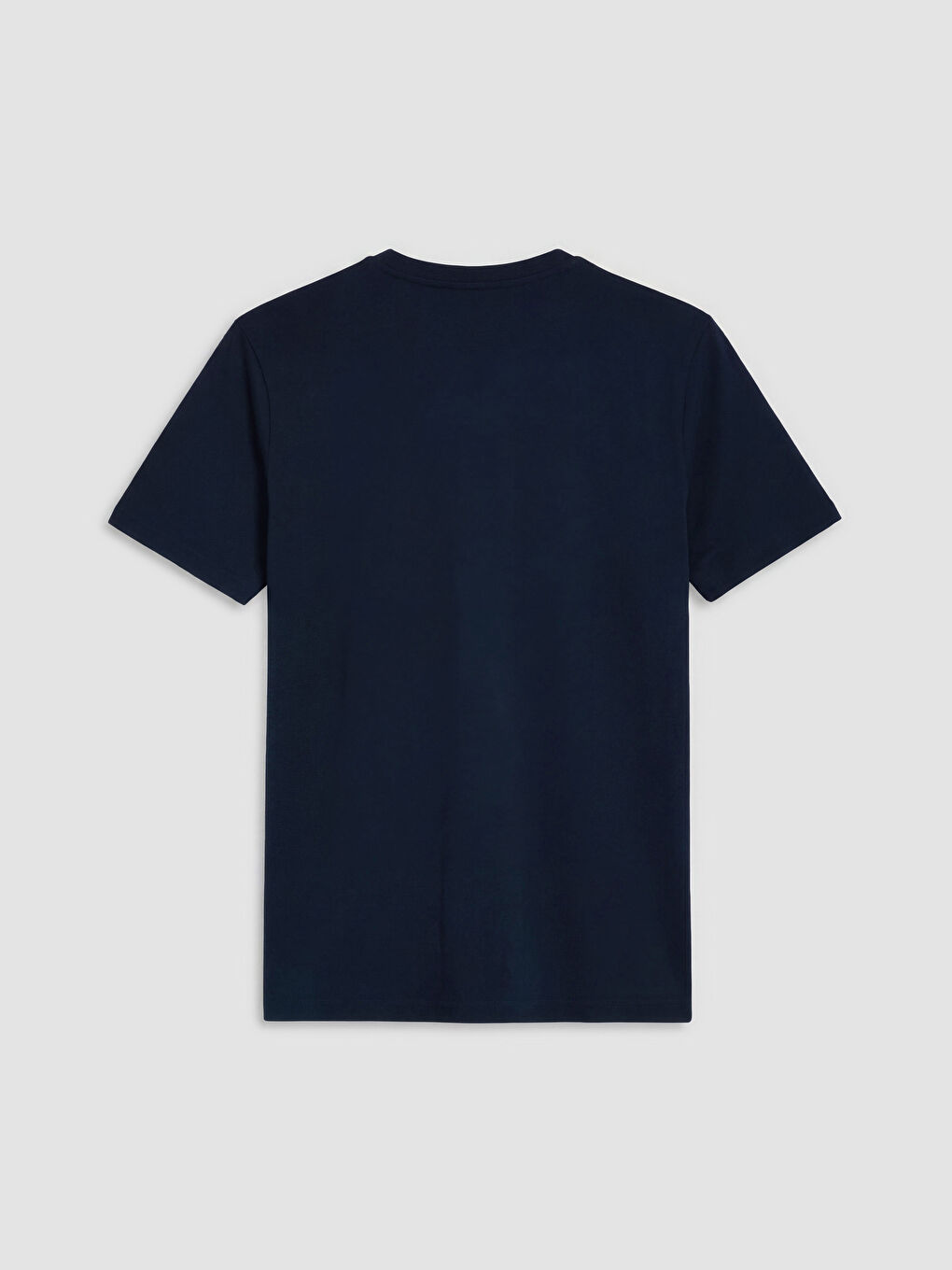 Lacivert Bisiklet Yaka Nakışlı Erkek Tişört-1