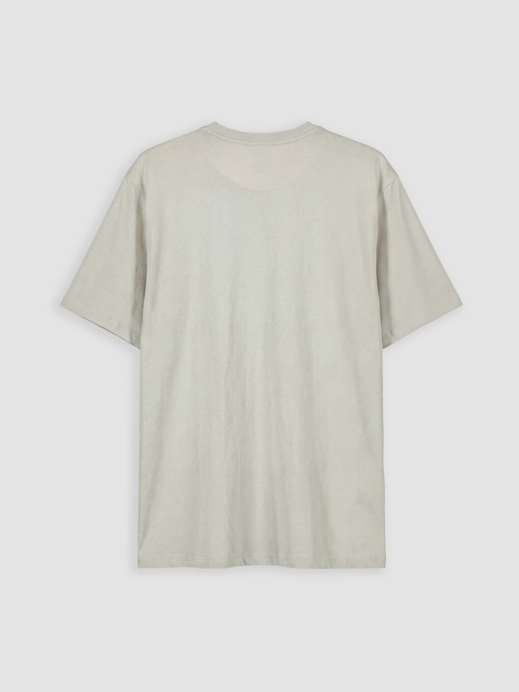 Bej Bisiklet Yaka Nakışlı Erkek Tişört-1