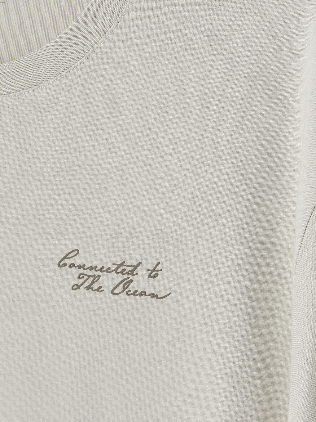 Bej Bisiklet Yaka Nakışlı Erkek Tişört-2