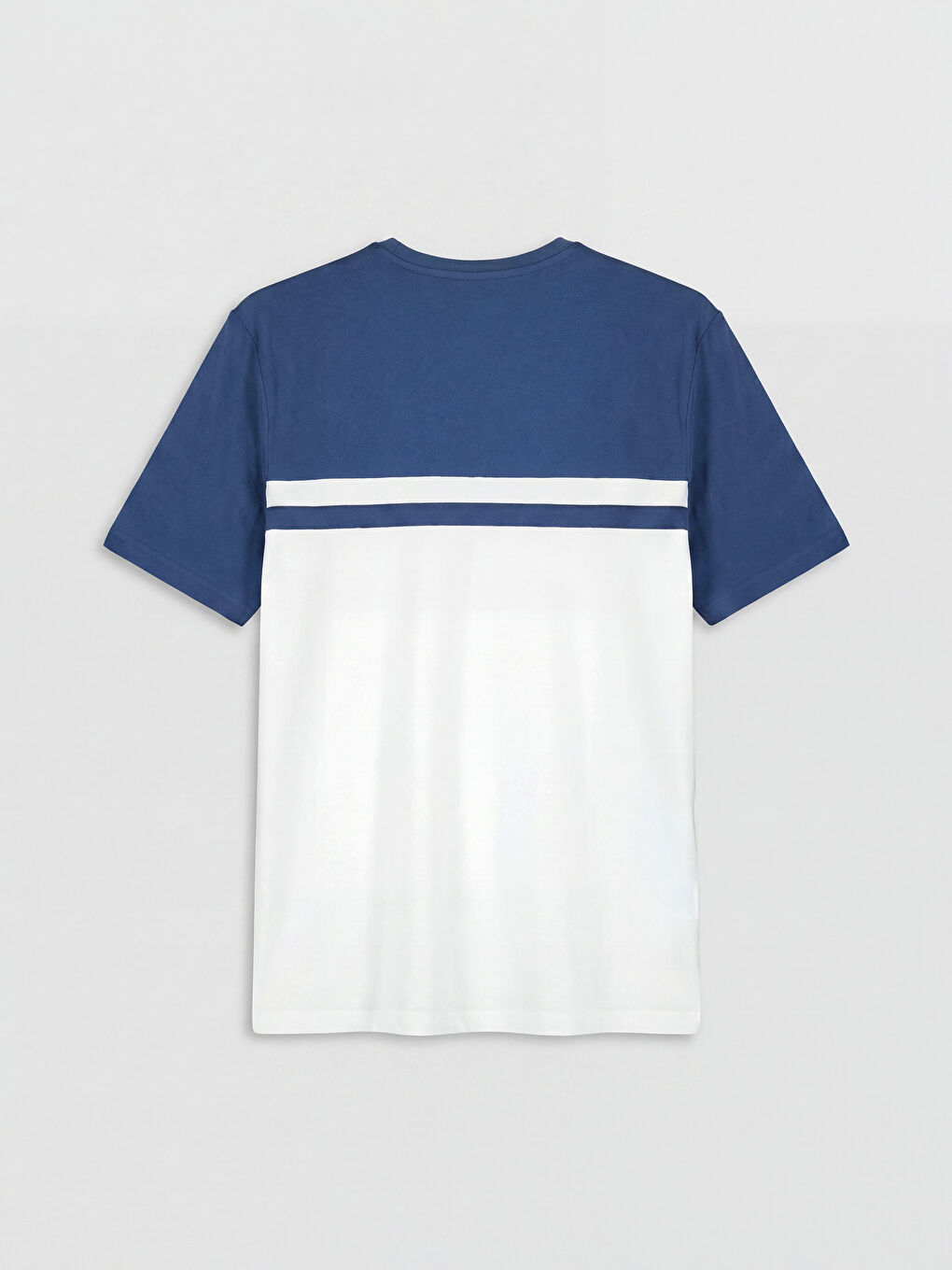 Mavi Bisiklet Yaka Renk Bloklu Penye Erkek Tişört-5
