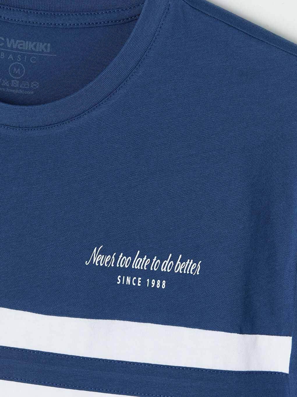 Mavi Bisiklet Yaka Renk Bloklu Penye Erkek Tişört-6