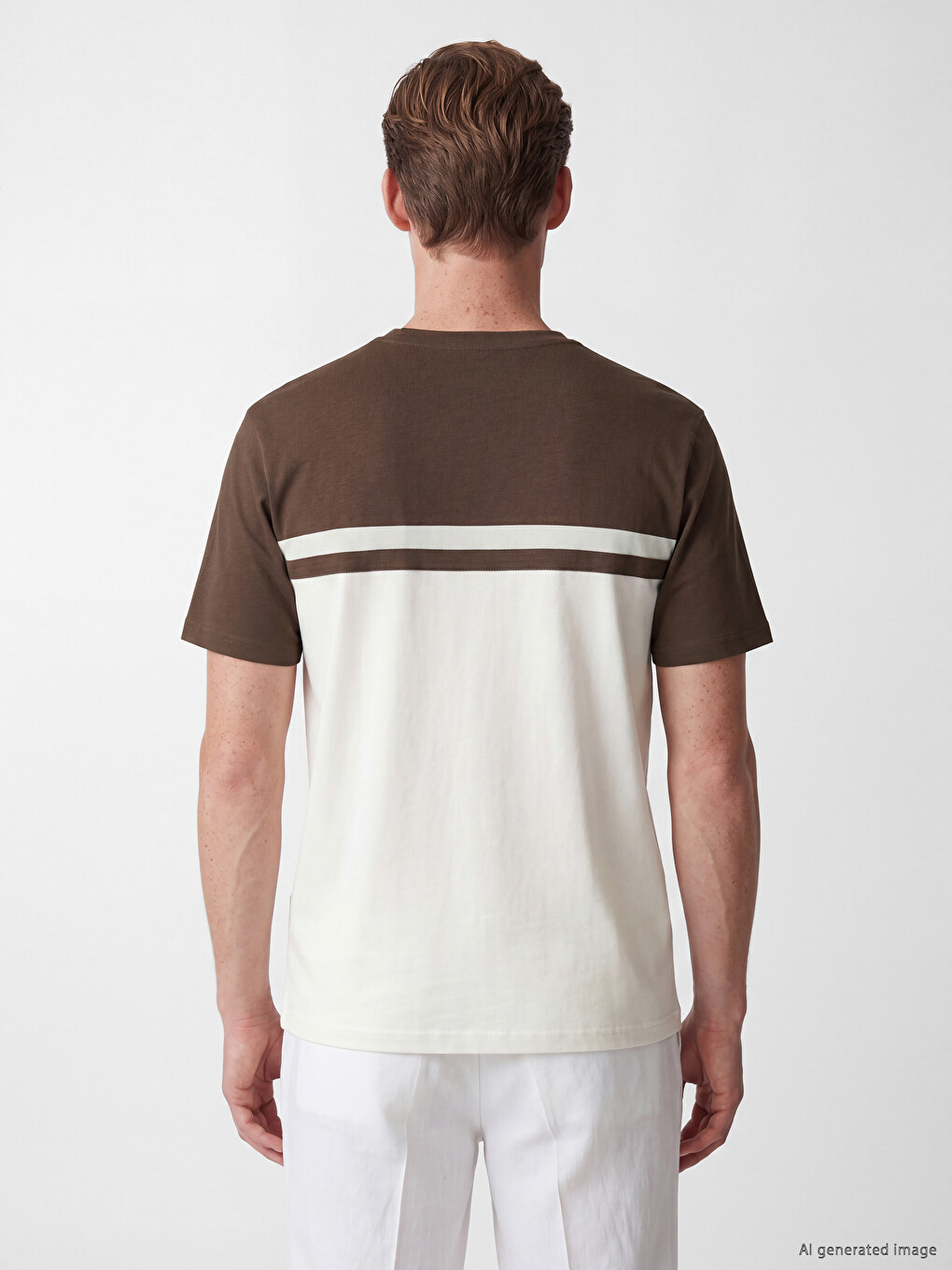 T-shirt Homme en Jersey à Col Rond à Blocs de Couleurs-3