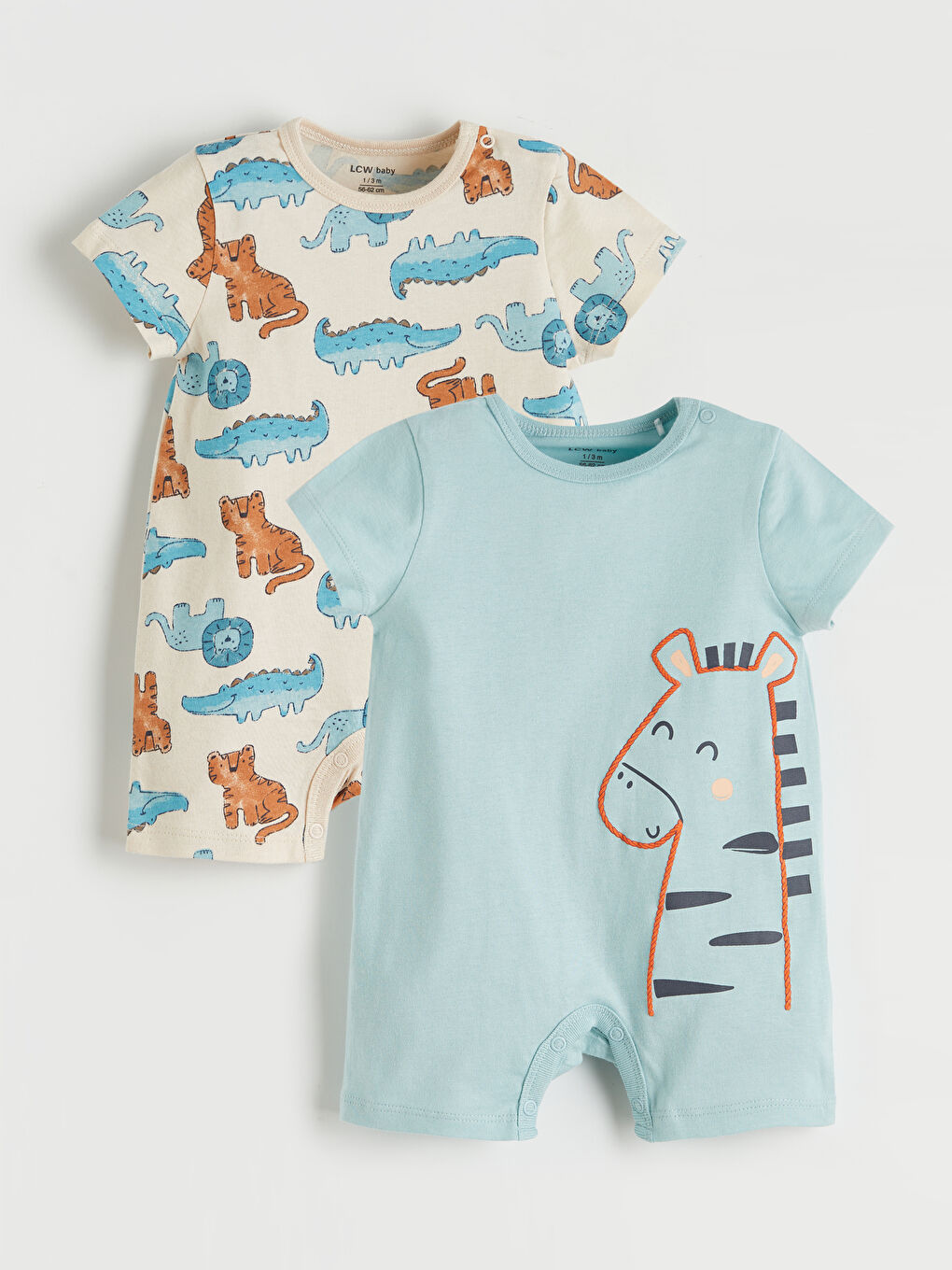 Bej Baskılı Erkek Bebek Tulum 2'li