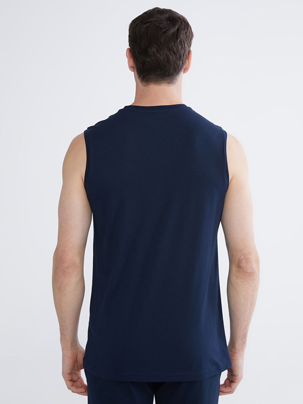 Lacivert Bisiklet Yaka Baskılı Penye Erkek Kolsuz Tişört-3