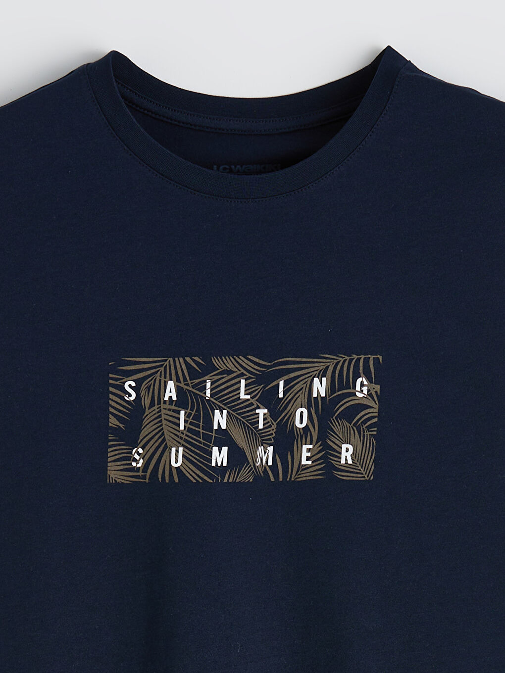 Lacivert Bisiklet Yaka Baskılı Penye Erkek Kolsuz Tişört-1