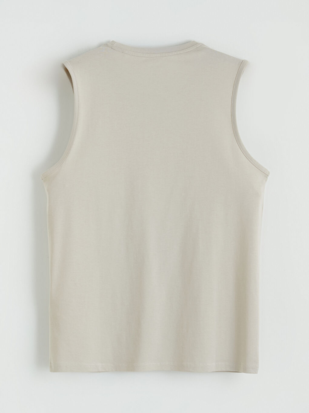 Bej Bisiklet Yaka Baskılı Penye Erkek Kolsuz Tişört-6