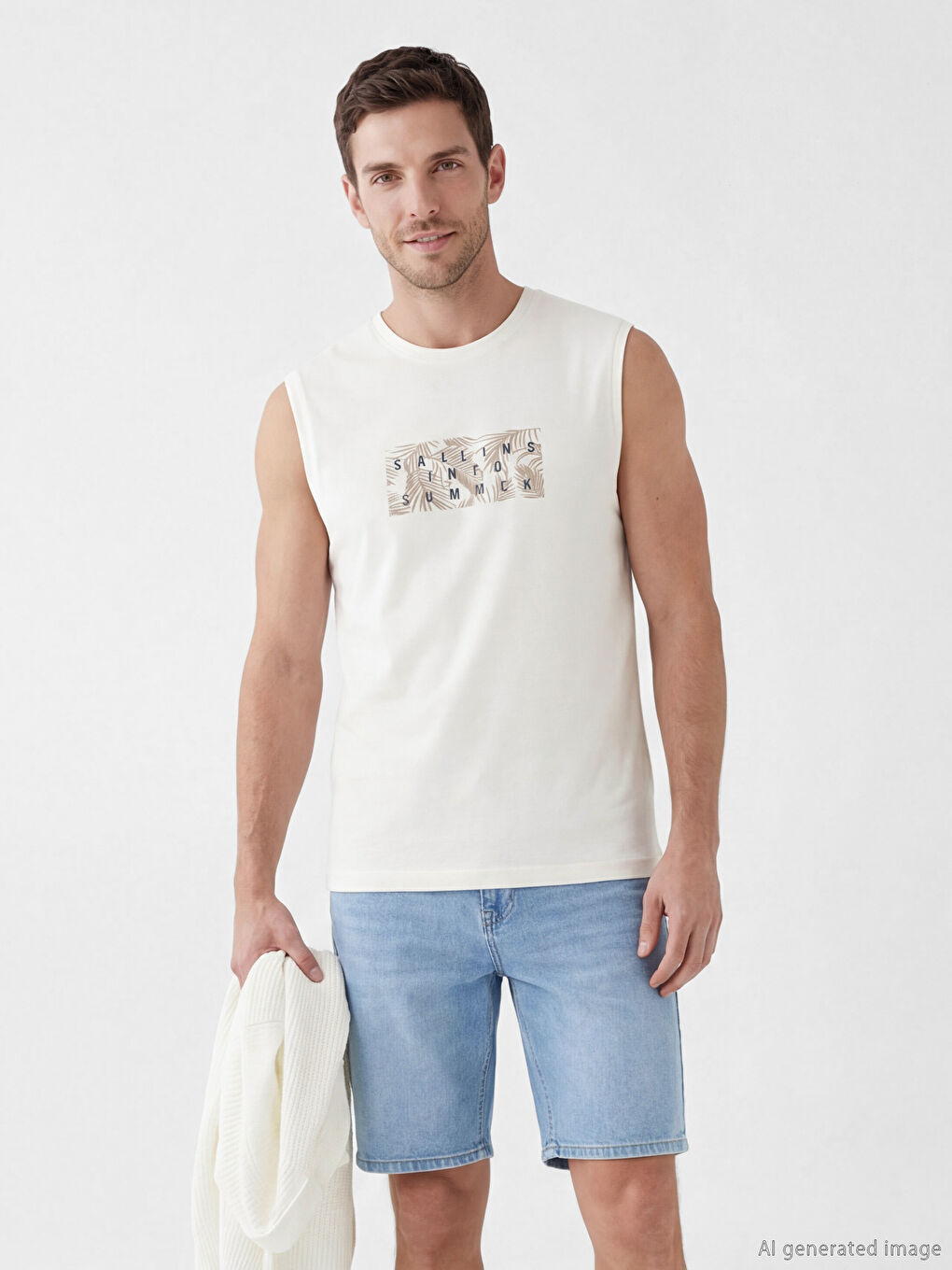 Crew Neck Printed Jersey Men's Sleeveless T-Shirt