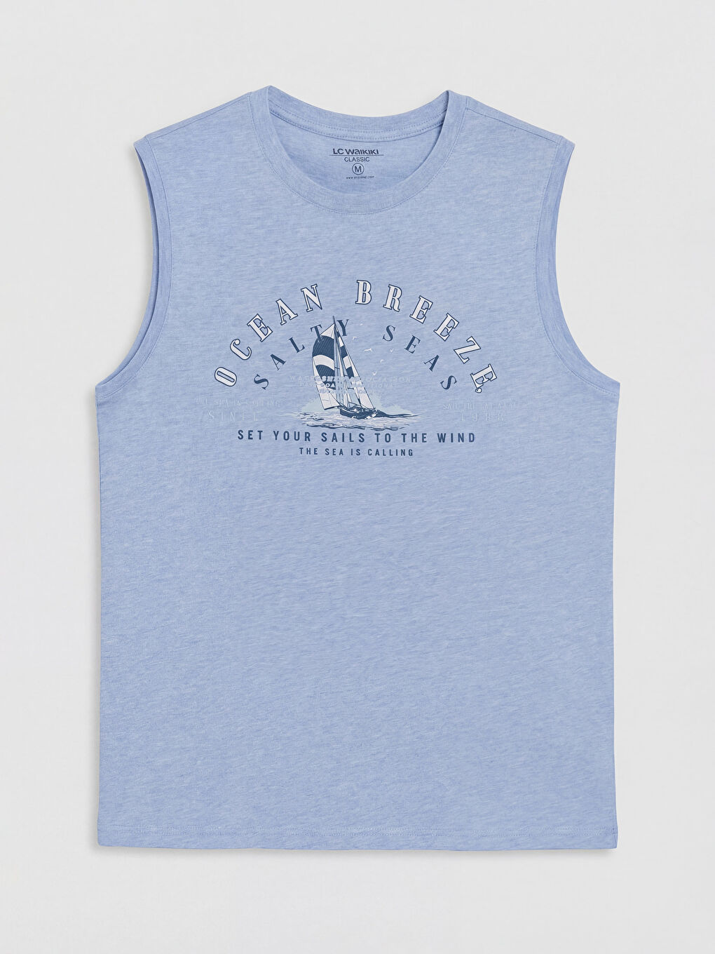 Mavi Bisiklet Yaka Baskılı Erkek Kolsuz Tişört