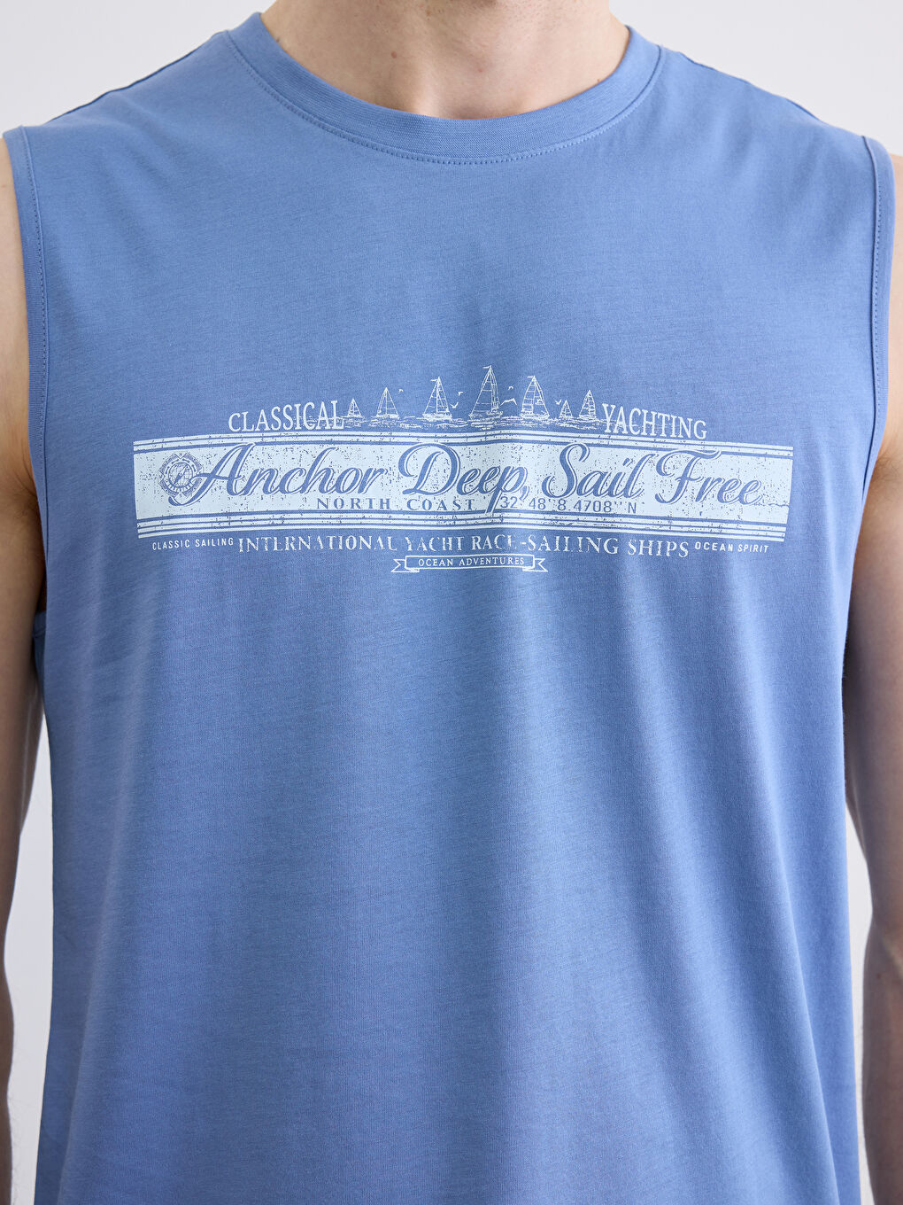 Mavi Bisiklet Yaka Kolsuz Baskılı Erkek Tişört-2