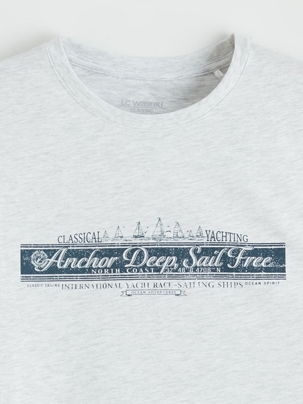 Bej Bisiklet Yaka Kolsuz Baskılı Erkek Tişört-5