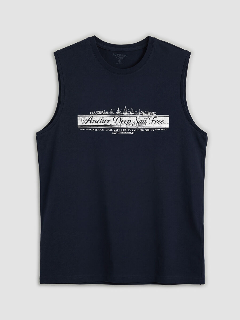 Lacivert Bisiklet Yaka Baskılı Erkek Kolsuz Tişört