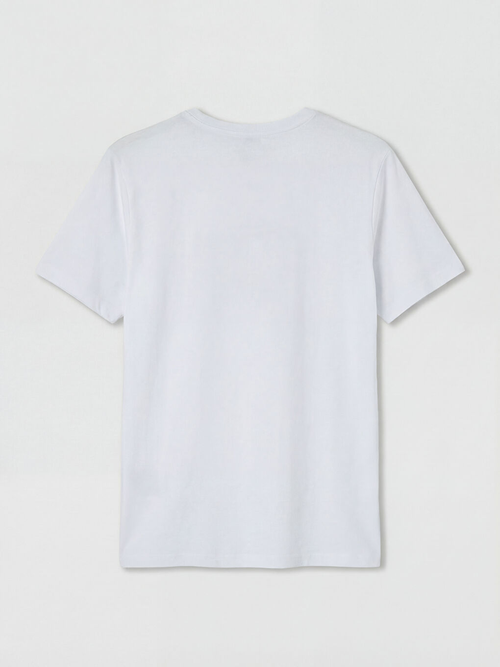 Beyaz Bisiklet Yaka Penye Erkek Tişört-1