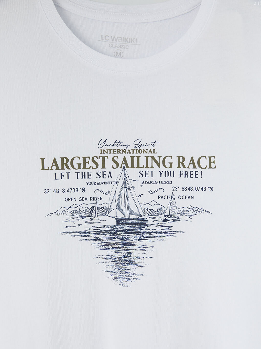 Beyaz Bisiklet Yaka Penye Erkek Tişört-2