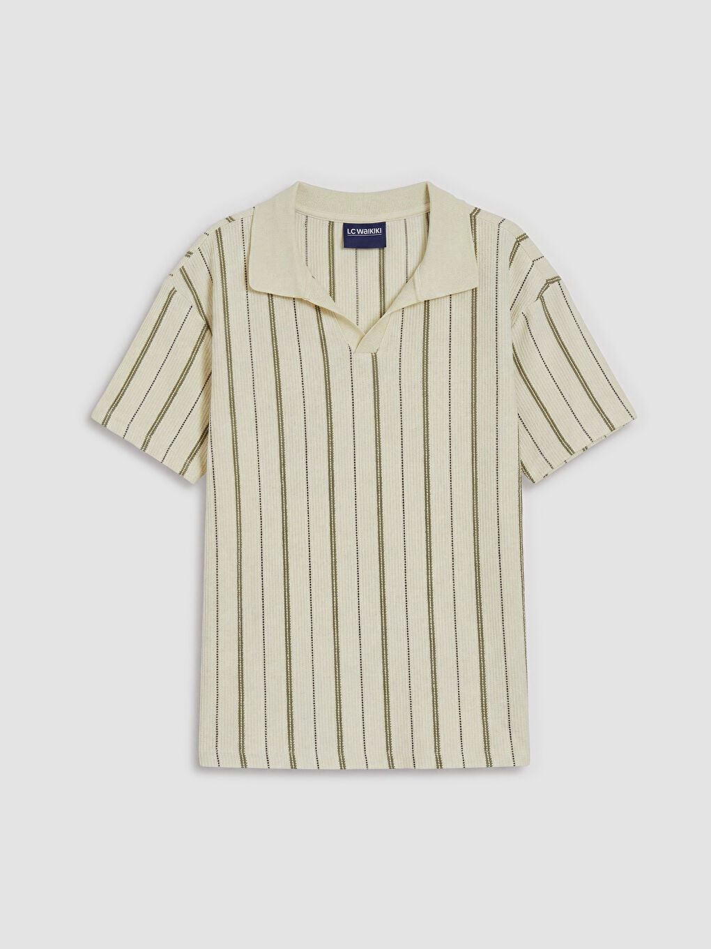 Kahverengi Polo Yaka Kısa Kollu Çizgili Erkek Çocuk Tişört