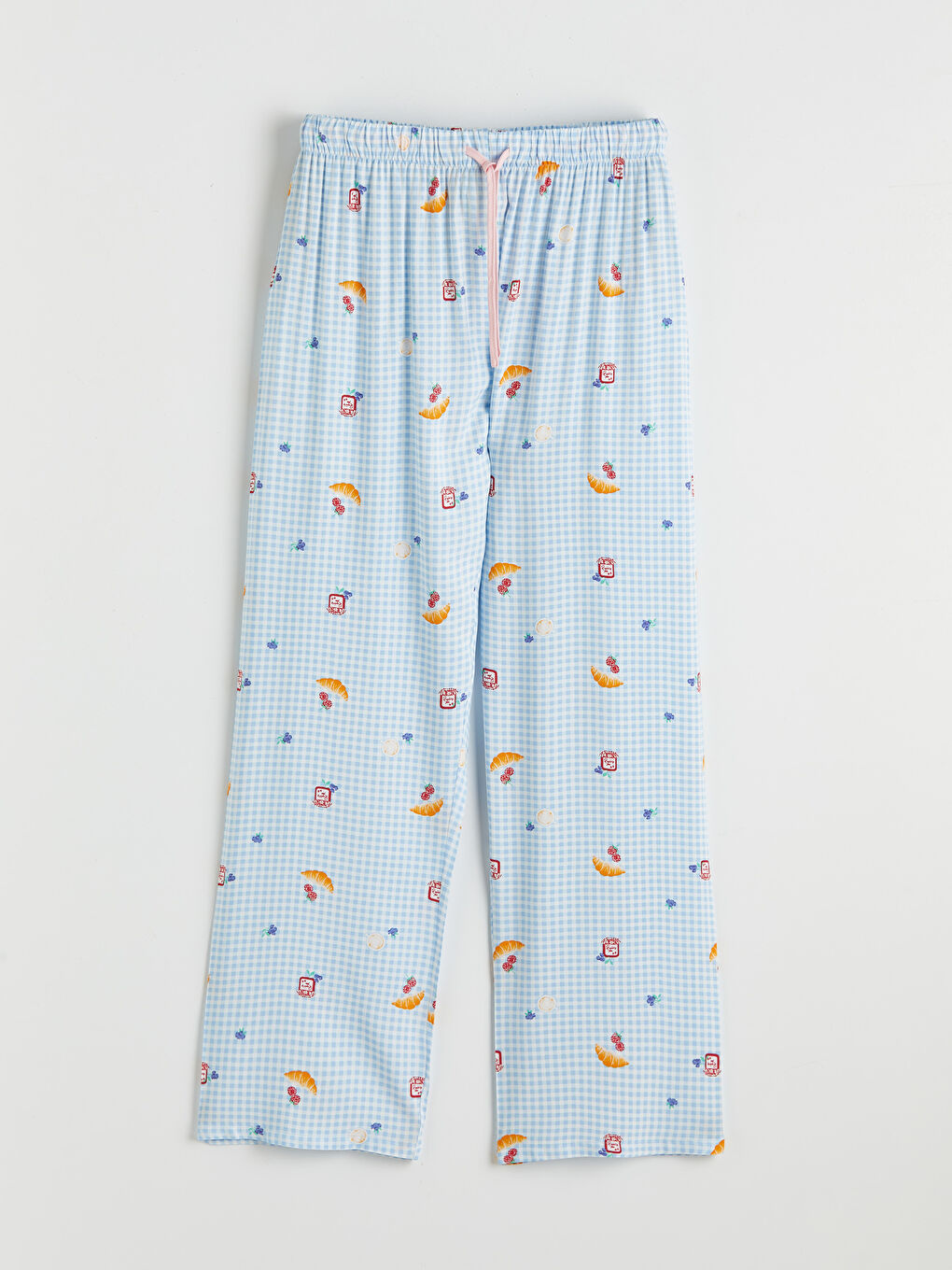 Ekru Bisiklet Yaka Desenli Kadın Pijama Takım-7