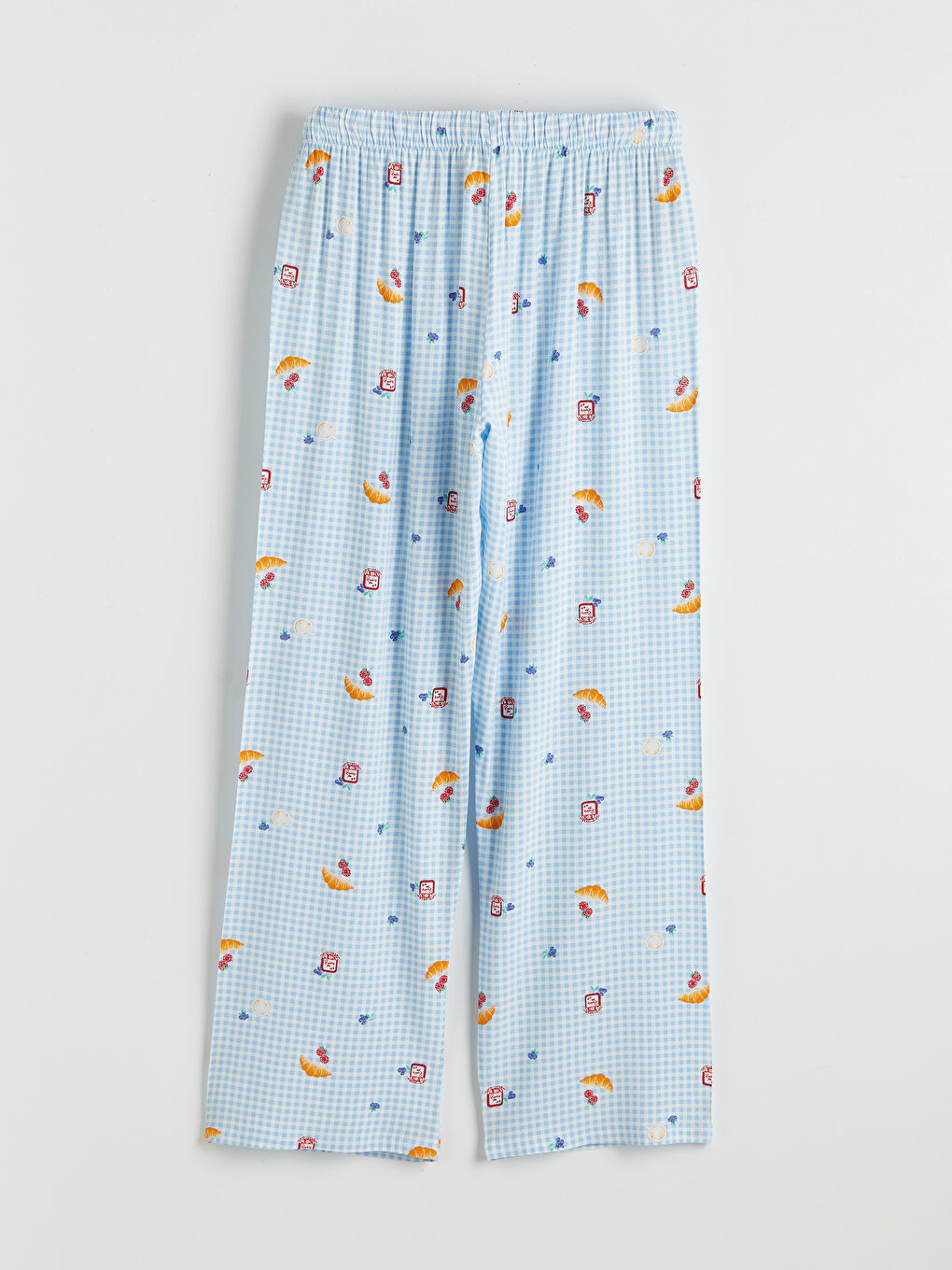 Ekru Bisiklet Yaka Desenli Kadın Pijama Takım-8