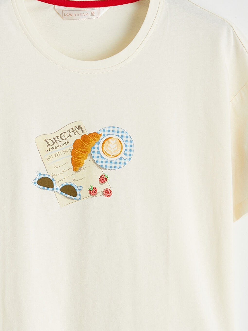 Ekru Bisiklet Yaka Desenli Kadın Pijama Takım-9