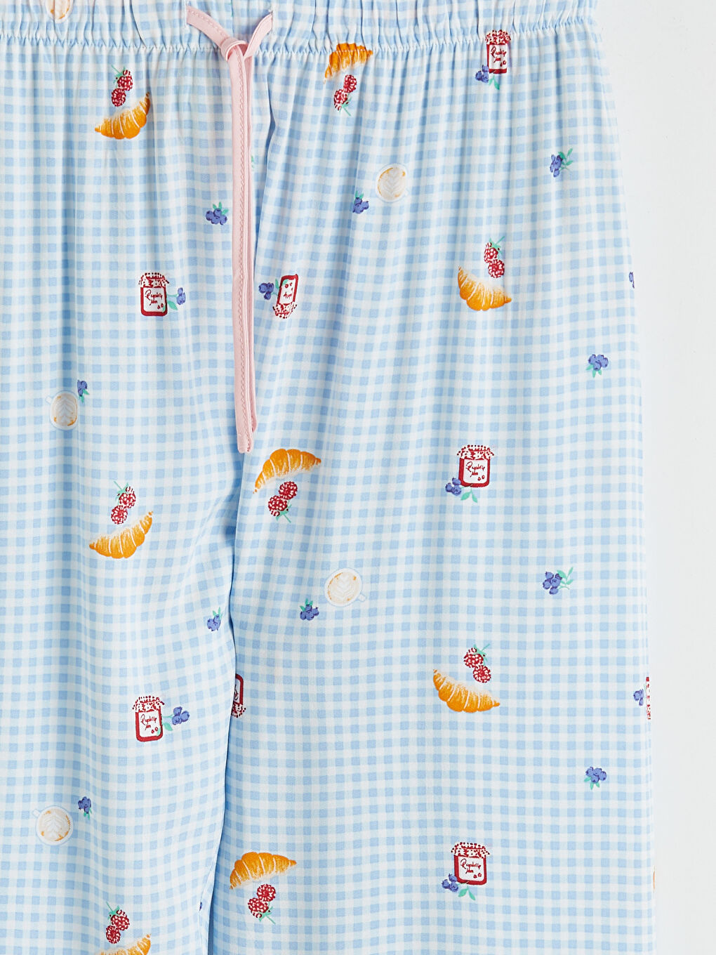 Ekru Bisiklet Yaka Desenli Kadın Pijama Takım-10