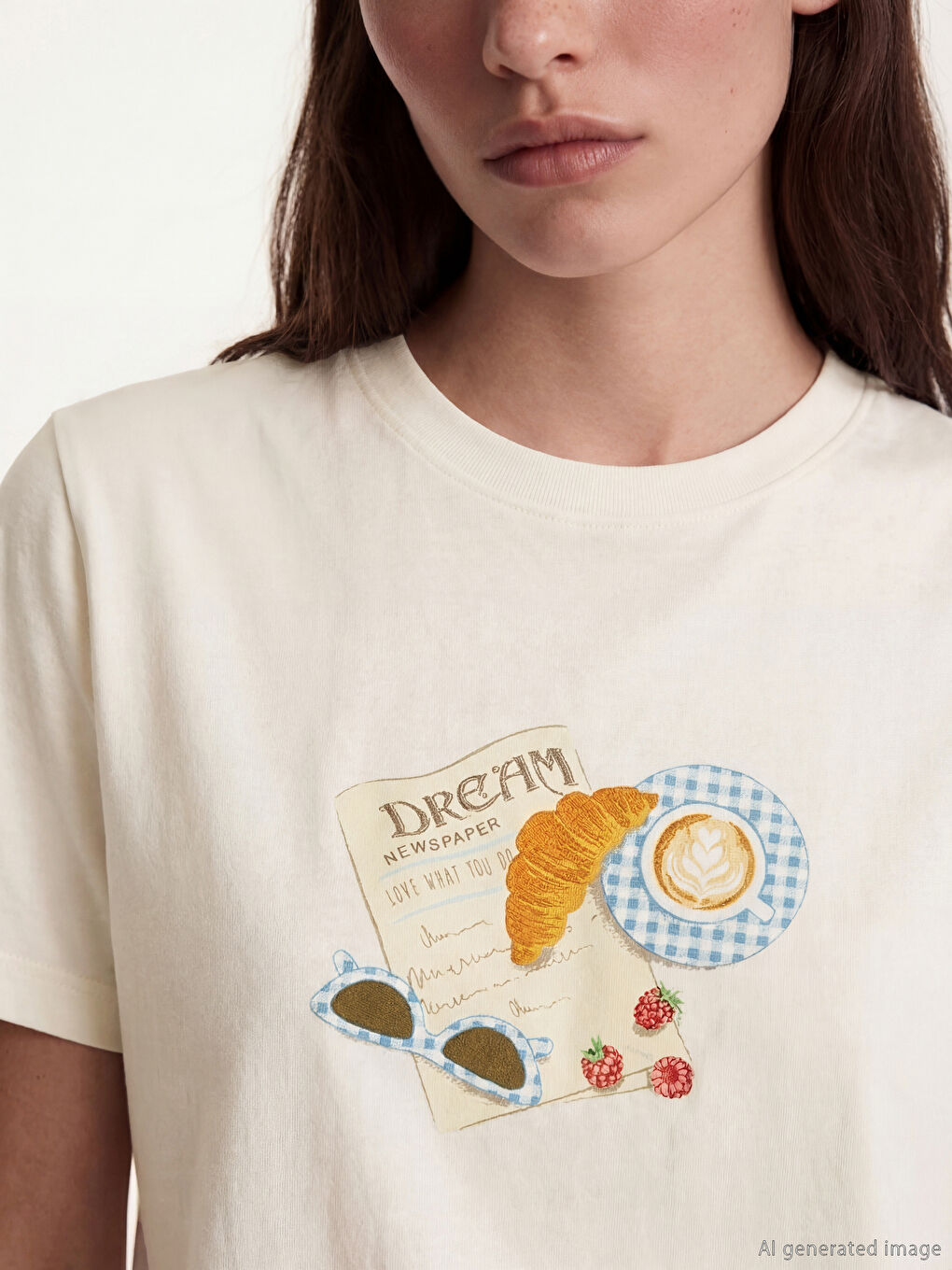 Ekru Bisiklet Yaka Desenli Kadın Pijama Takım-2