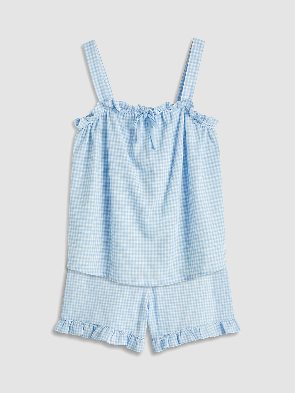 Ekru Ekose Kadın Şortlu Pijama Takımı