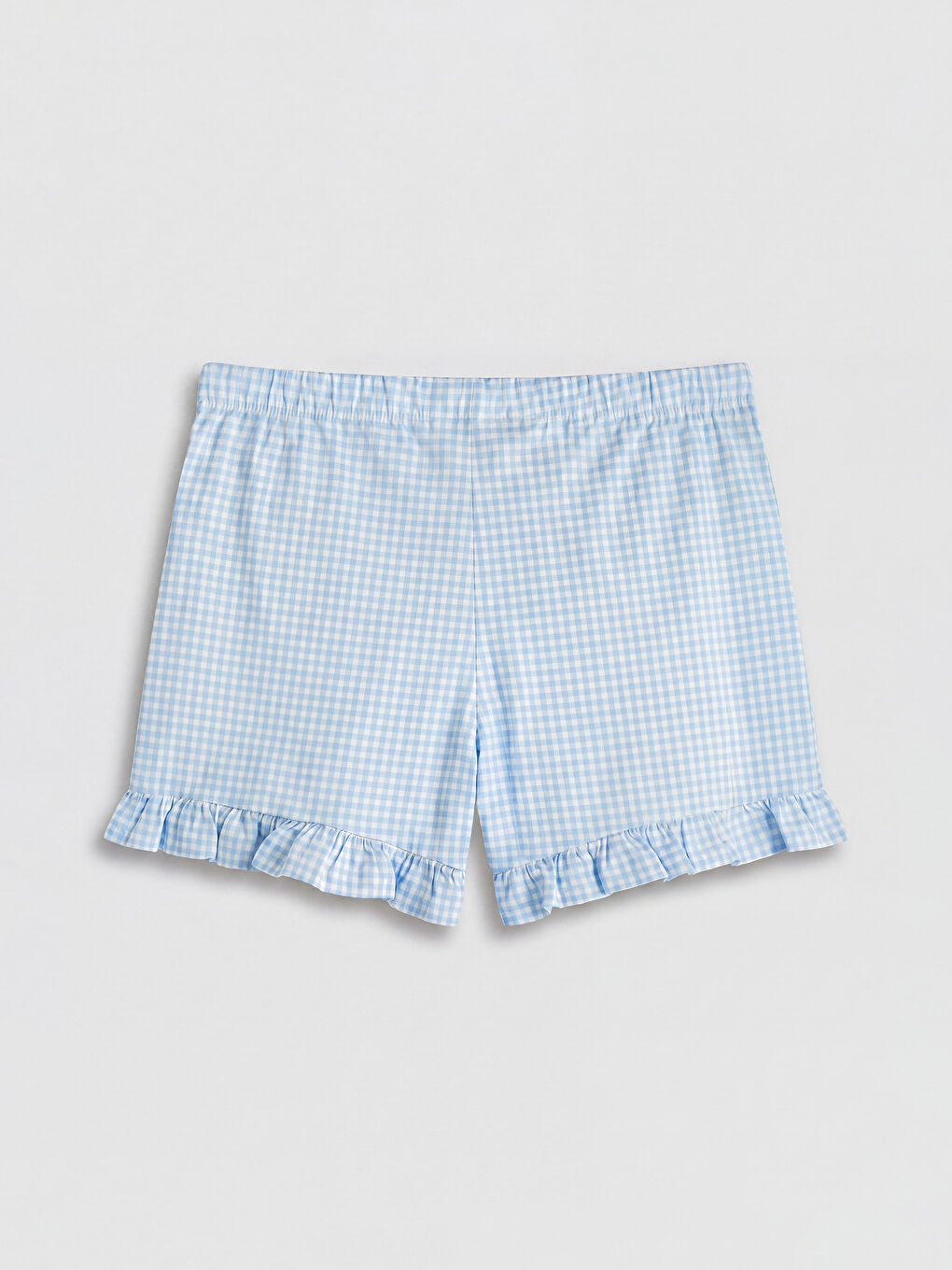 Ekru Ekose Kadın Şortlu Pijama Takımı-4