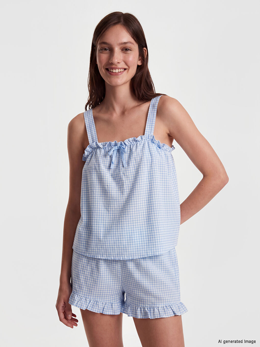 Ekose Kadın Şortlu Pijama Takımı-1