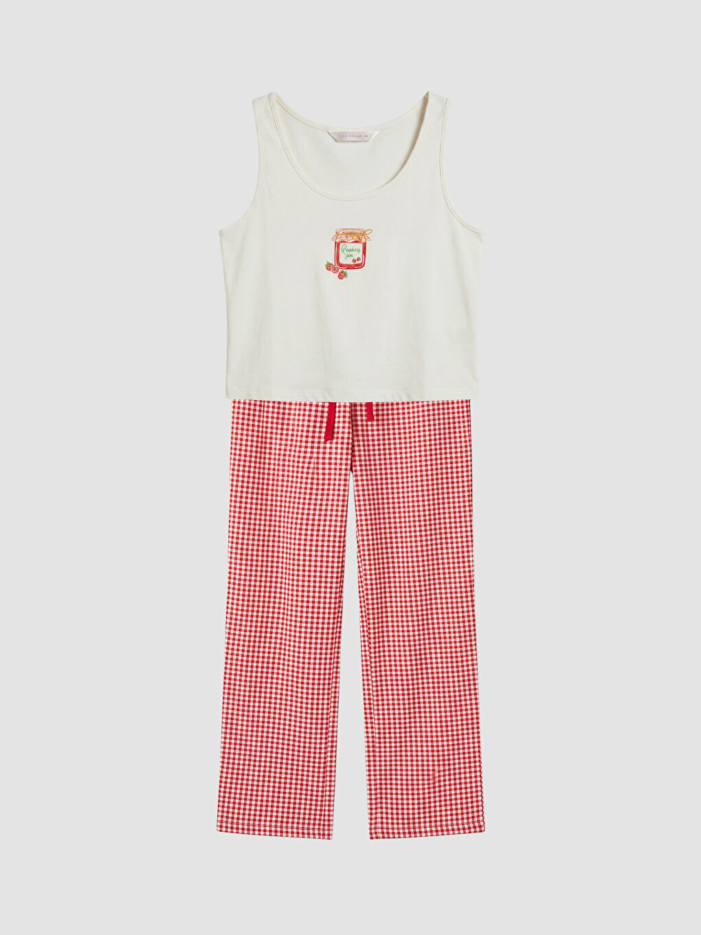 Ekru U Yaka Desenli Kadın Pijama Takım-4