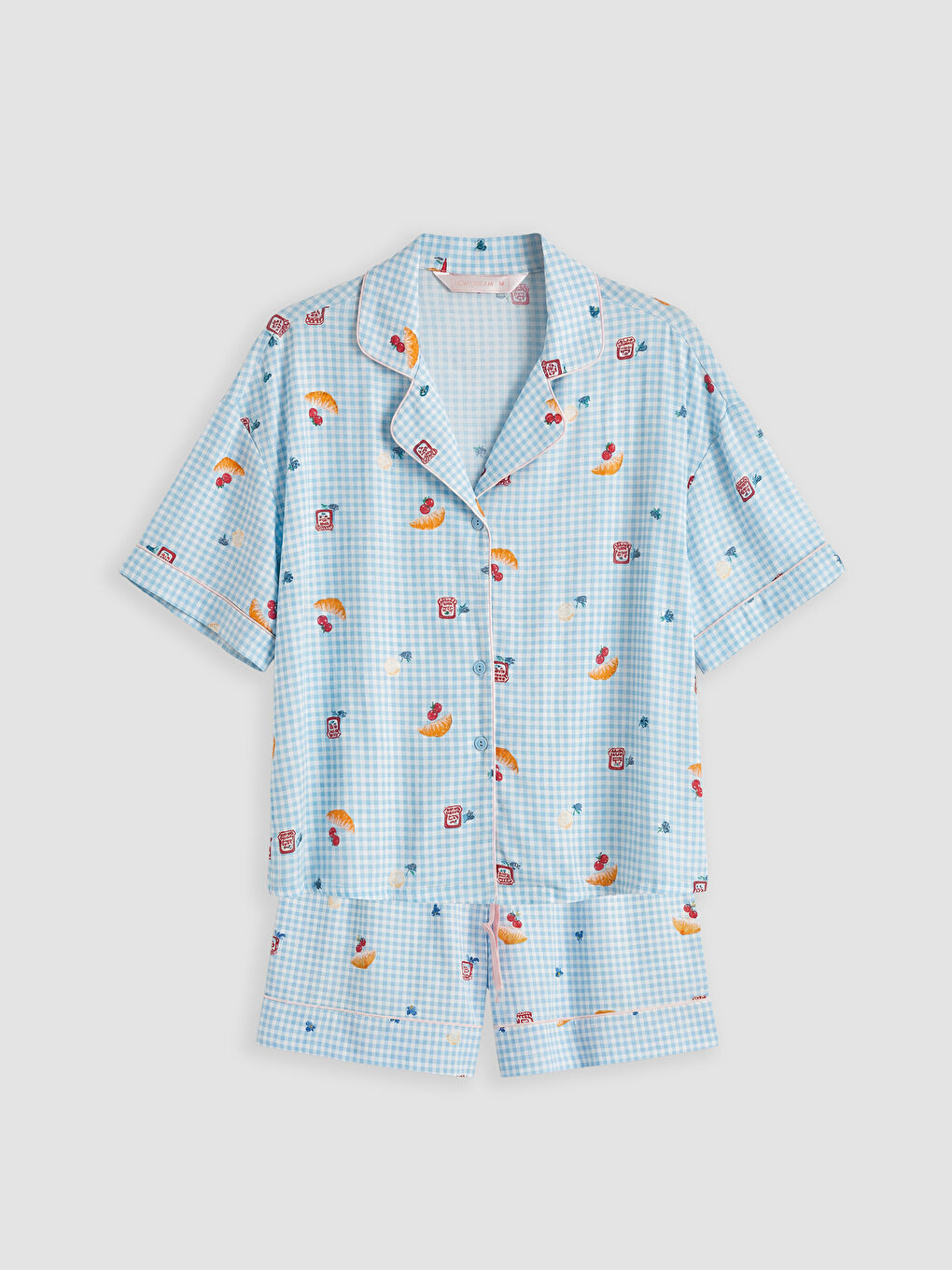 Ekru Desenli Kadın Şortlu Pijama Takımı-4