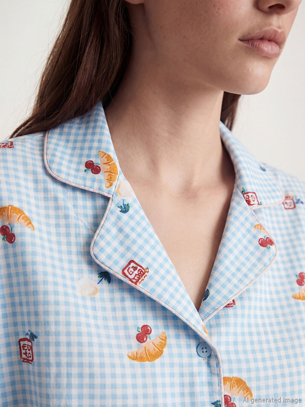 Ekru Desenli Kadın Şortlu Pijama Takımı-2