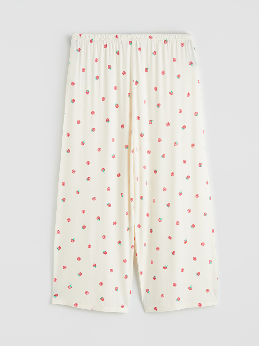 Ekru Çilek Baskılı Kadın Kapri Pijama Altı-1
