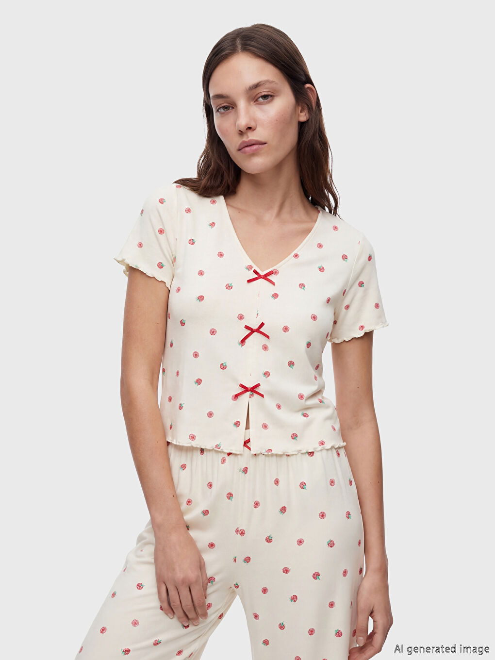 Set pijamale Capri cu model pentru femei-1