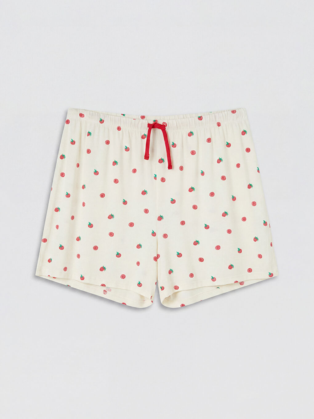 Ekru Çilek Desenli Kadın Şort Pijama Altı
