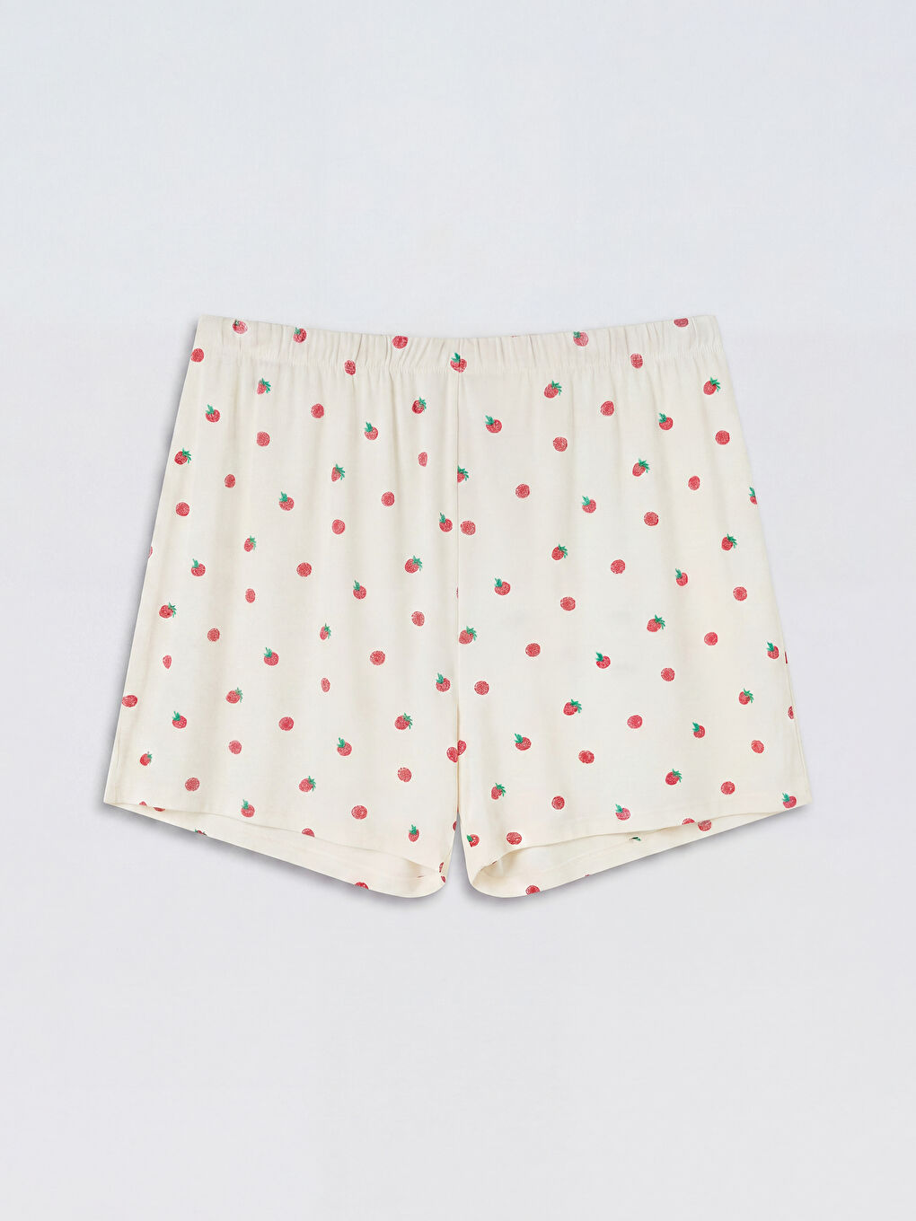 Ekru Çilek Desenli Kadın Şort Pijama Altı-1