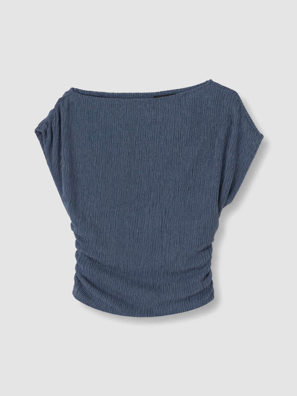 Slash Neck Textured Crop Ruched Blouse-4