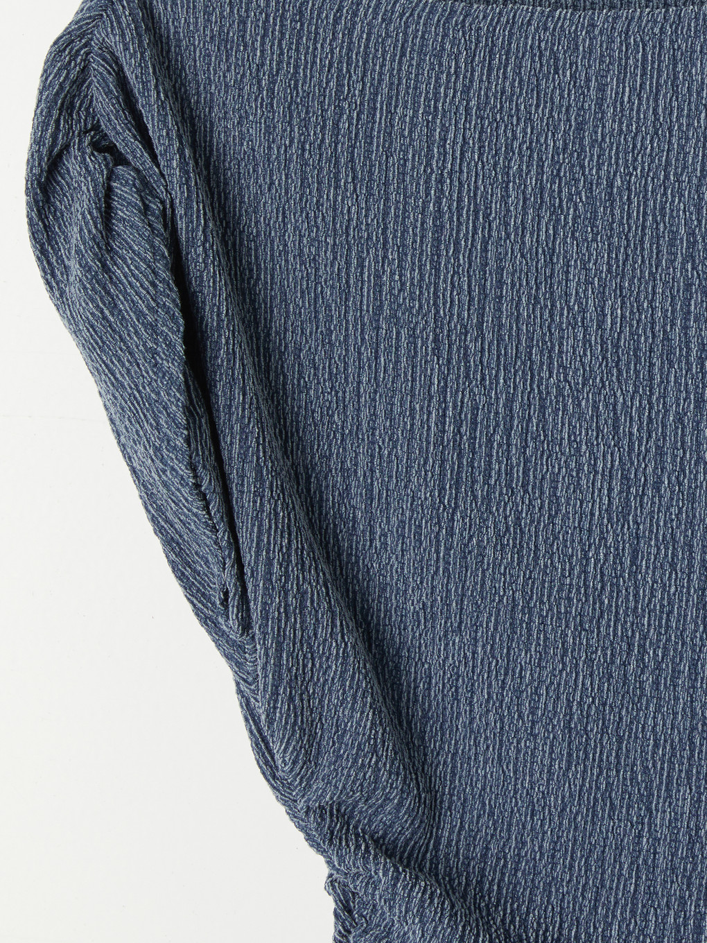 Slash Neck Textured Crop Ruched Blouse-5