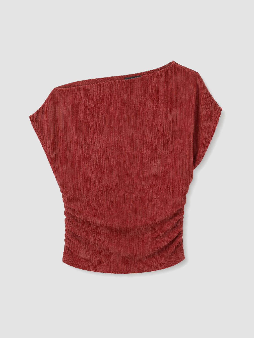 Slash Neck Textured Crop Ruched Blouse-4