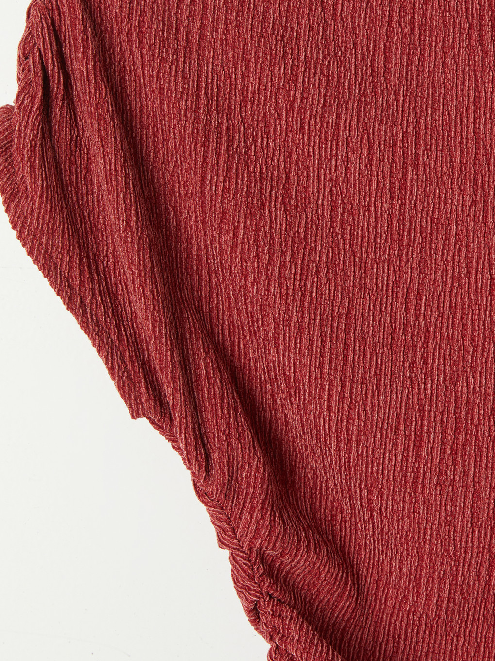 Slash Neck Textured Crop Ruched Blouse-5
