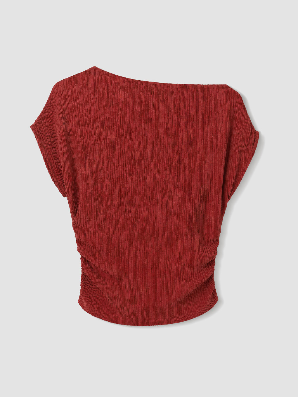 Slash Neck Textured Crop Ruched Blouse-6