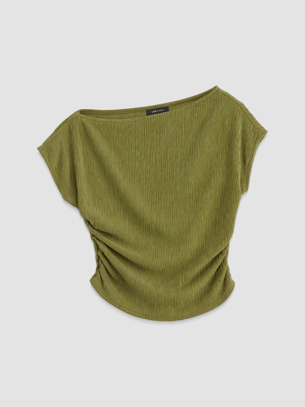 Slash Neck Textured Crop Ruched Blouse-4