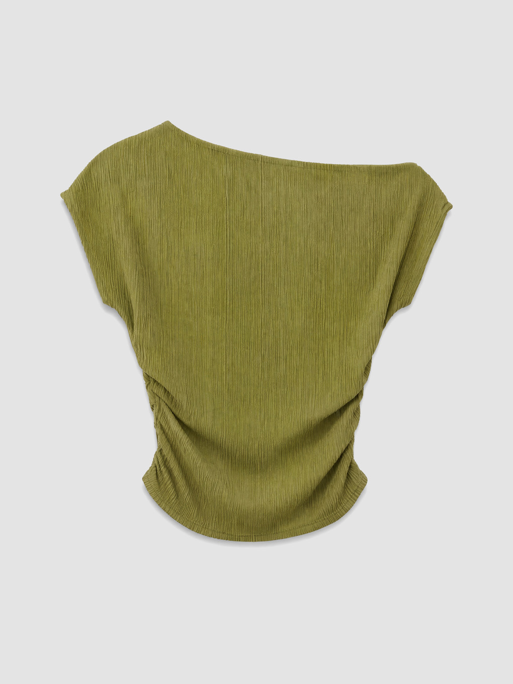 Slash Neck Textured Crop Ruched Blouse-6