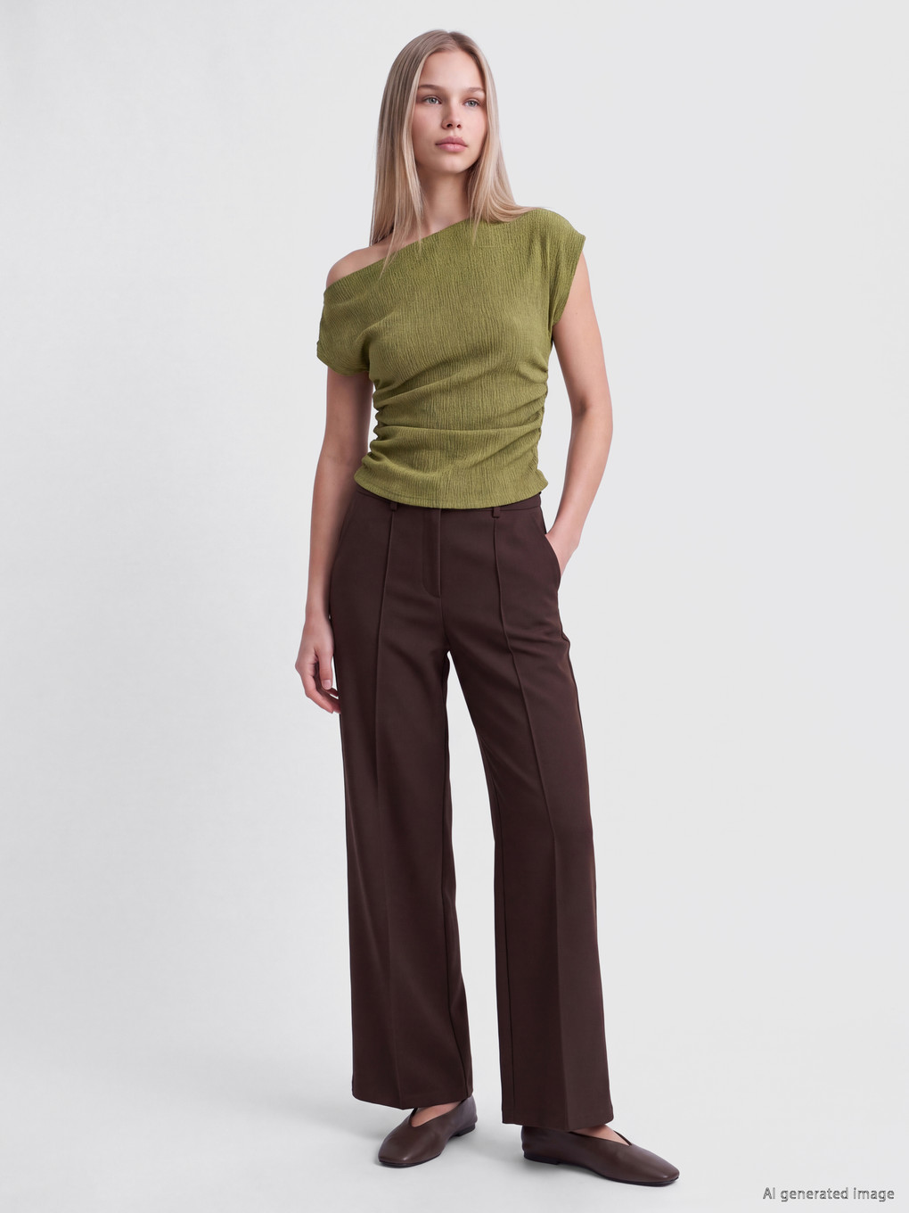 Slash Neck Textured Crop Ruched Blouse-1