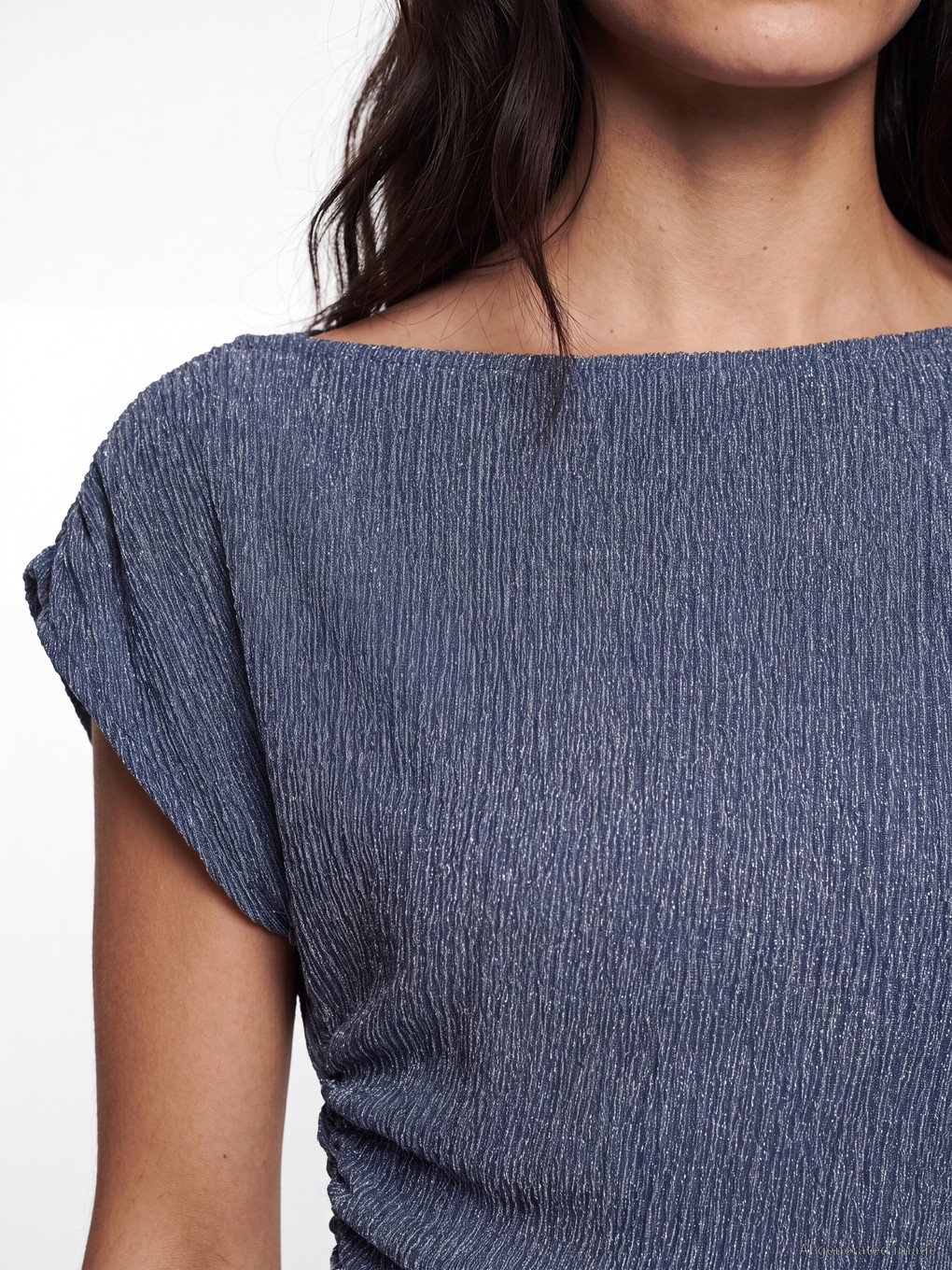 Slash Neck Textured Crop Ruched Blouse-2