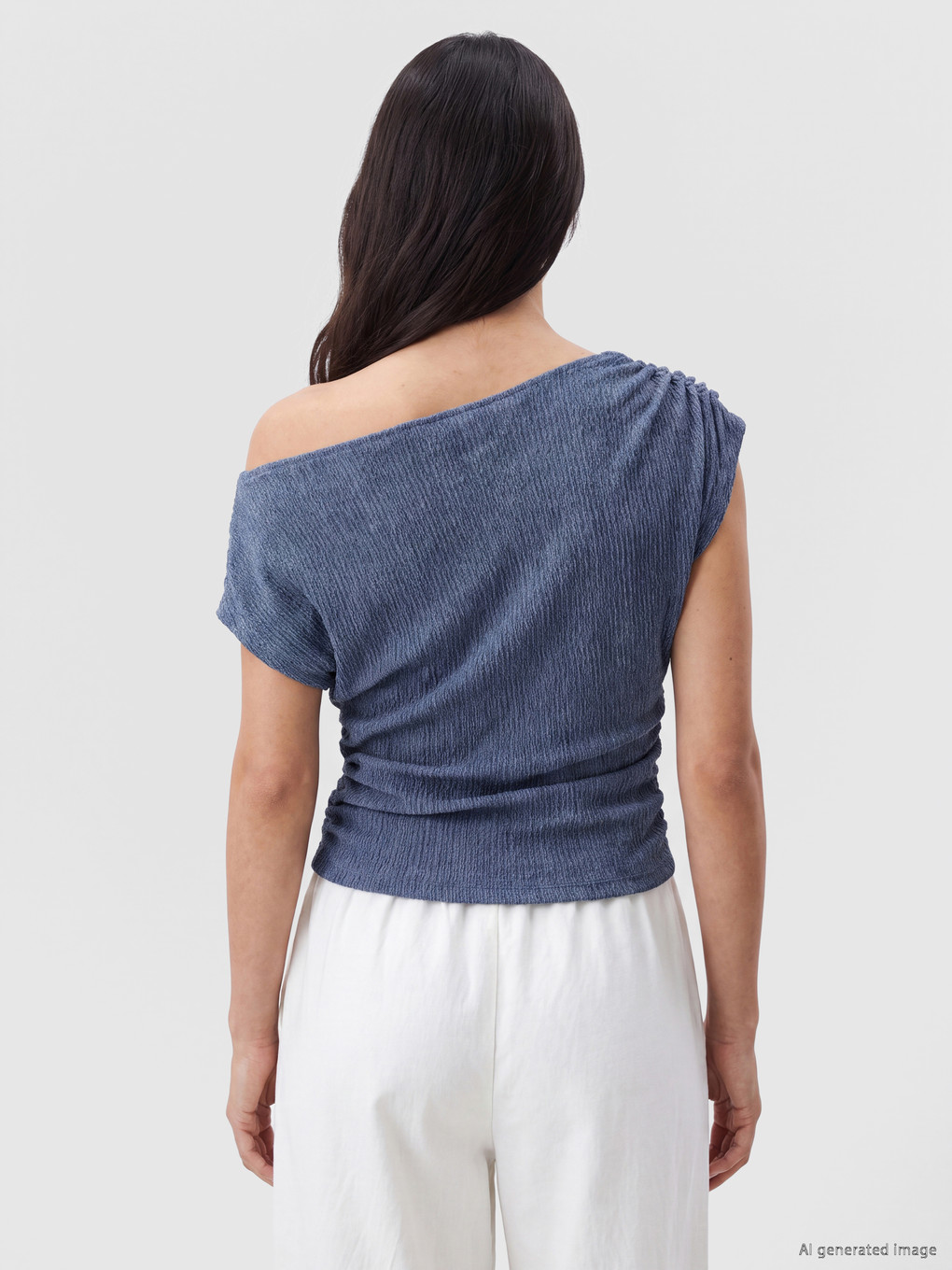 Slash Neck Textured Crop Ruched Blouse-3