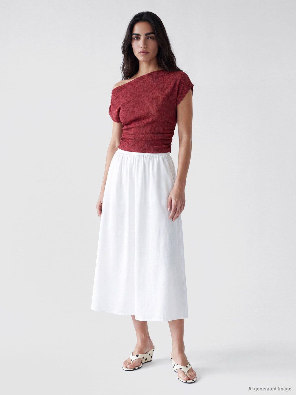 Slash Neck Textured Crop Ruched Blouse-1