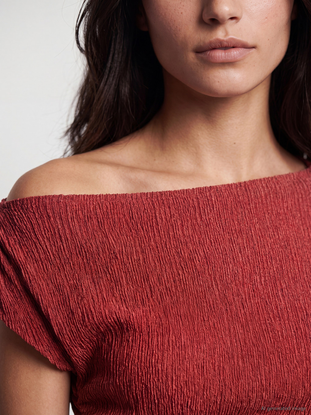Slash Neck Textured Crop Ruched Blouse-2