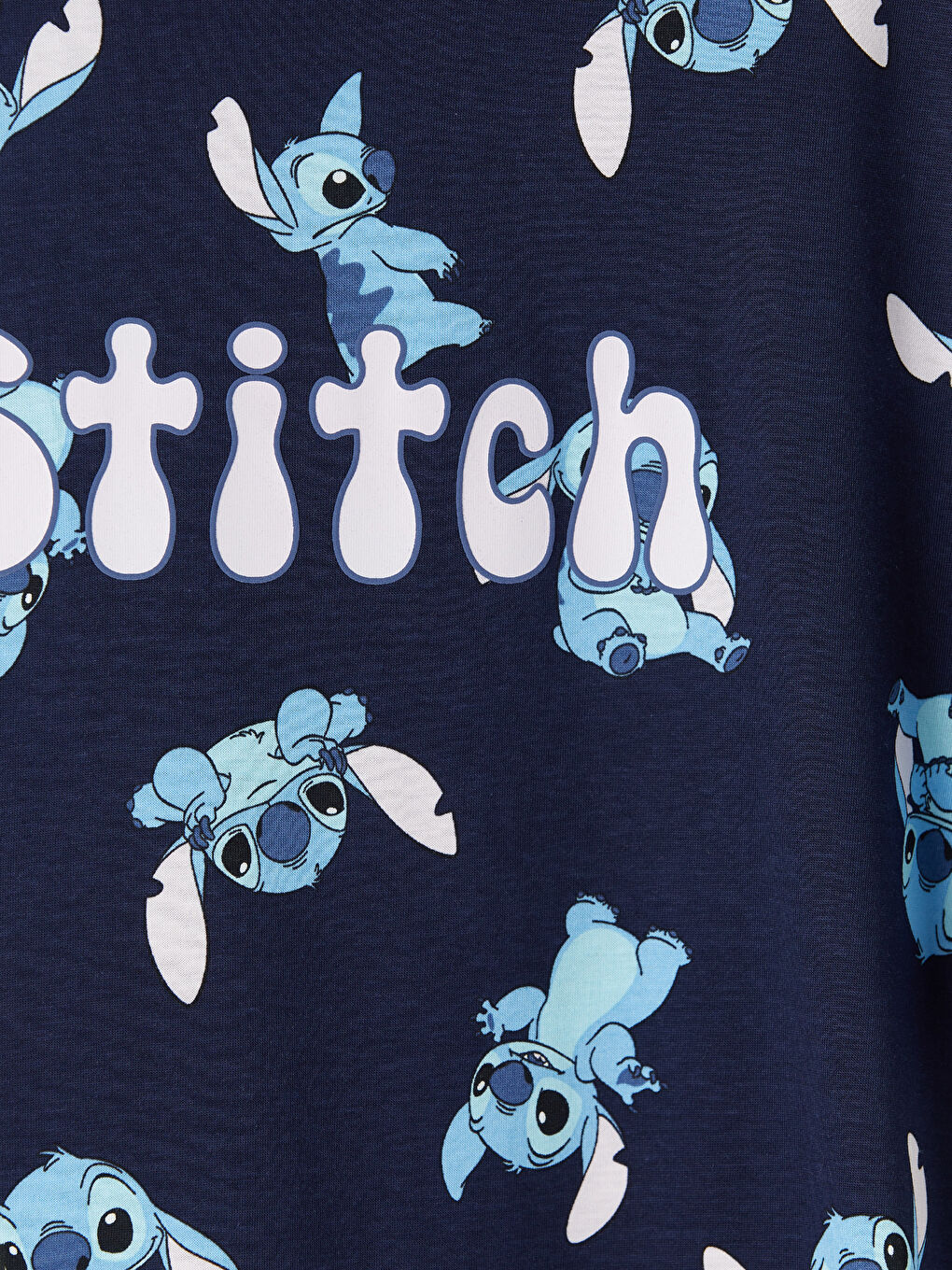 Lacivert Bisiklet Yaka Stitch Baskılı Kadın Gecelik-2