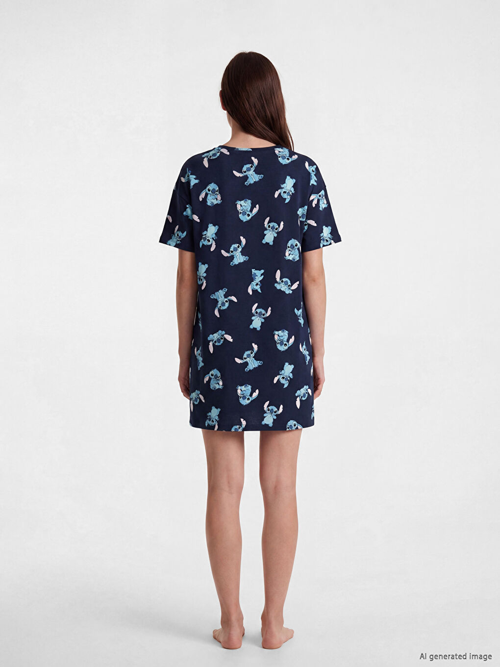 Нощница с кръгло деколте с щампа Стич за жени-3